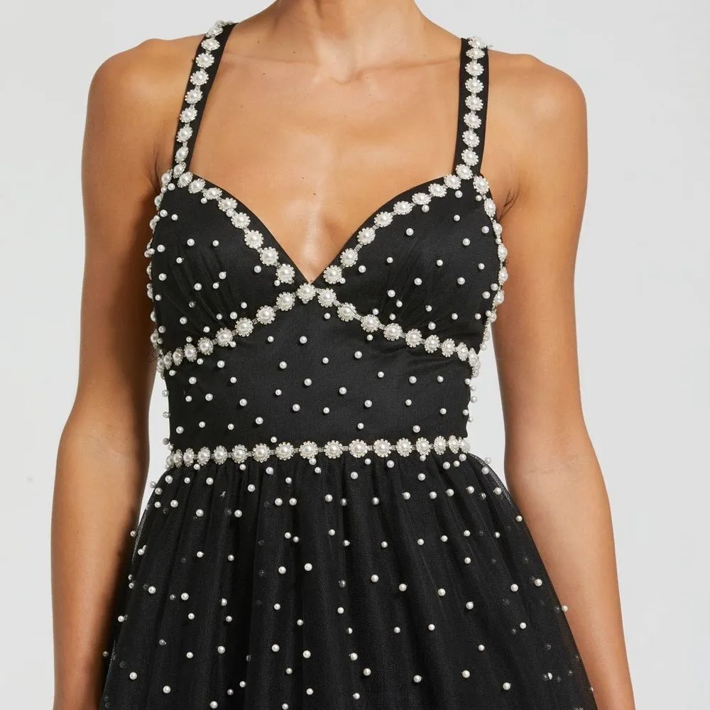 MAC DUGGAL 20747 Black Pearl Beaded High Low Gown Dress - Image 5