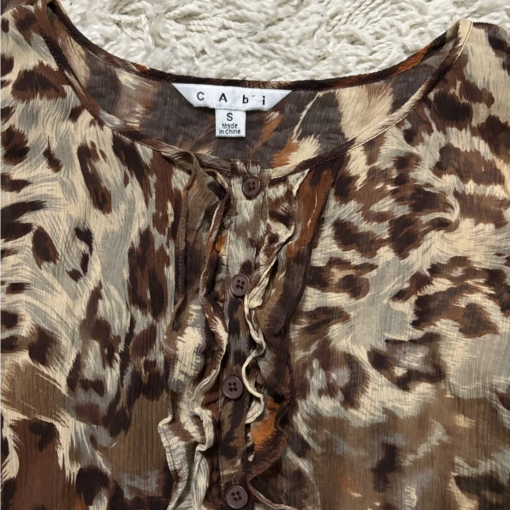 Cabi Brown Animal Print Sheer Blouse Size S - Image 11