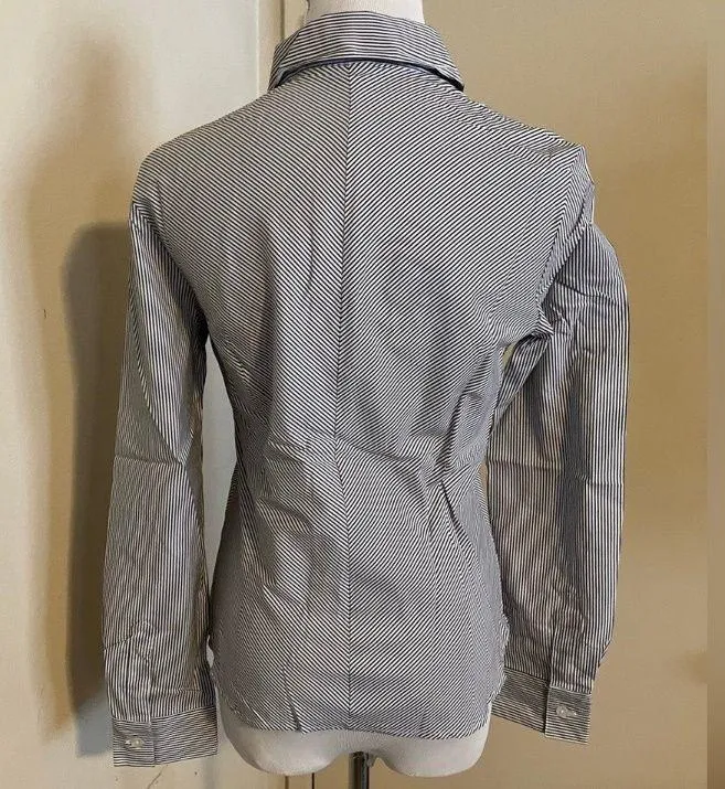 LISSEO Long Sleeve Button Down Shirt Black White Striped Made in Japan Women's S Multi - Image 4