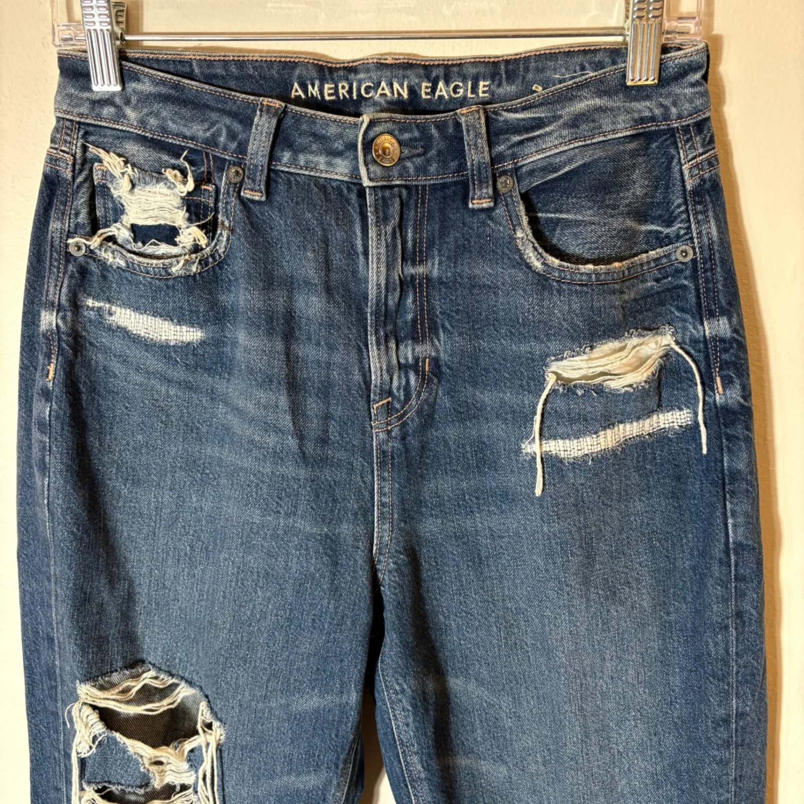 American Eagle Outfitters Mom Jeans Dark Wash Distressed Ripped High Rise Size 4 - Image 2