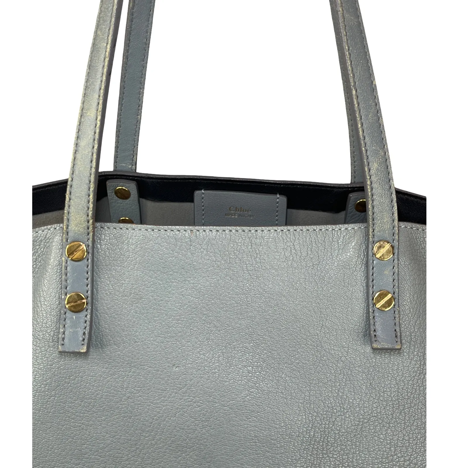 Chloé Dylan Leather Tote Baby Blue Gray Made In Italy Gold Hardware Carryall - Image 9
