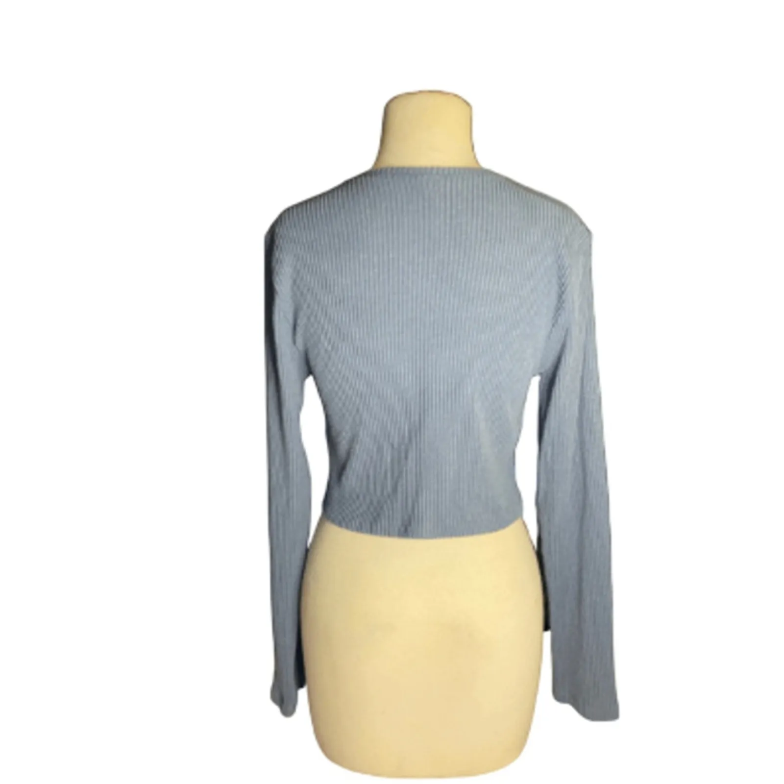 Y2K Ribbed Knit Blue Deep V-Neck Cropped Sweater Wild Fable Size Large - Image 5