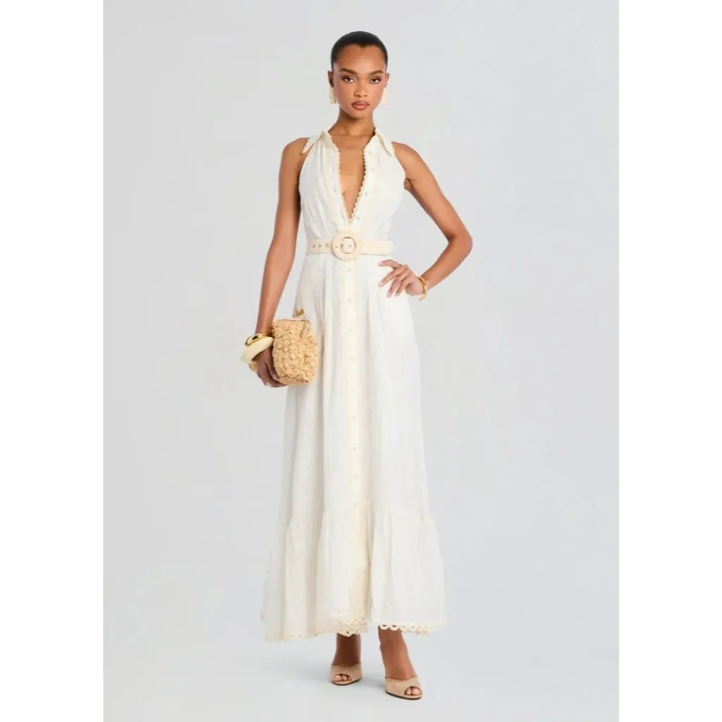 HEMANT AND NANDITA Tora Long Belt Buckle Dress in White X-Small New Maxi Gown - Image 12