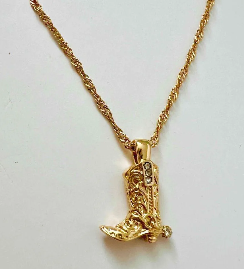 Anthropologie Gold Plated Boot Chain Pendant Necklace stainless steel womens jewelry - Image 2