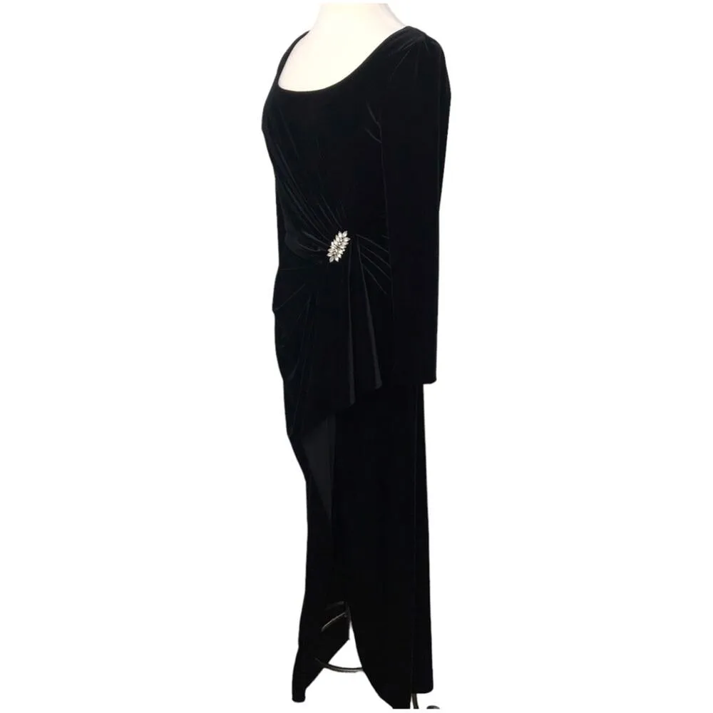 Jeffrey & Dara by Tom Barra Black Velvet Embellished Gown 14 EUC - Image 7