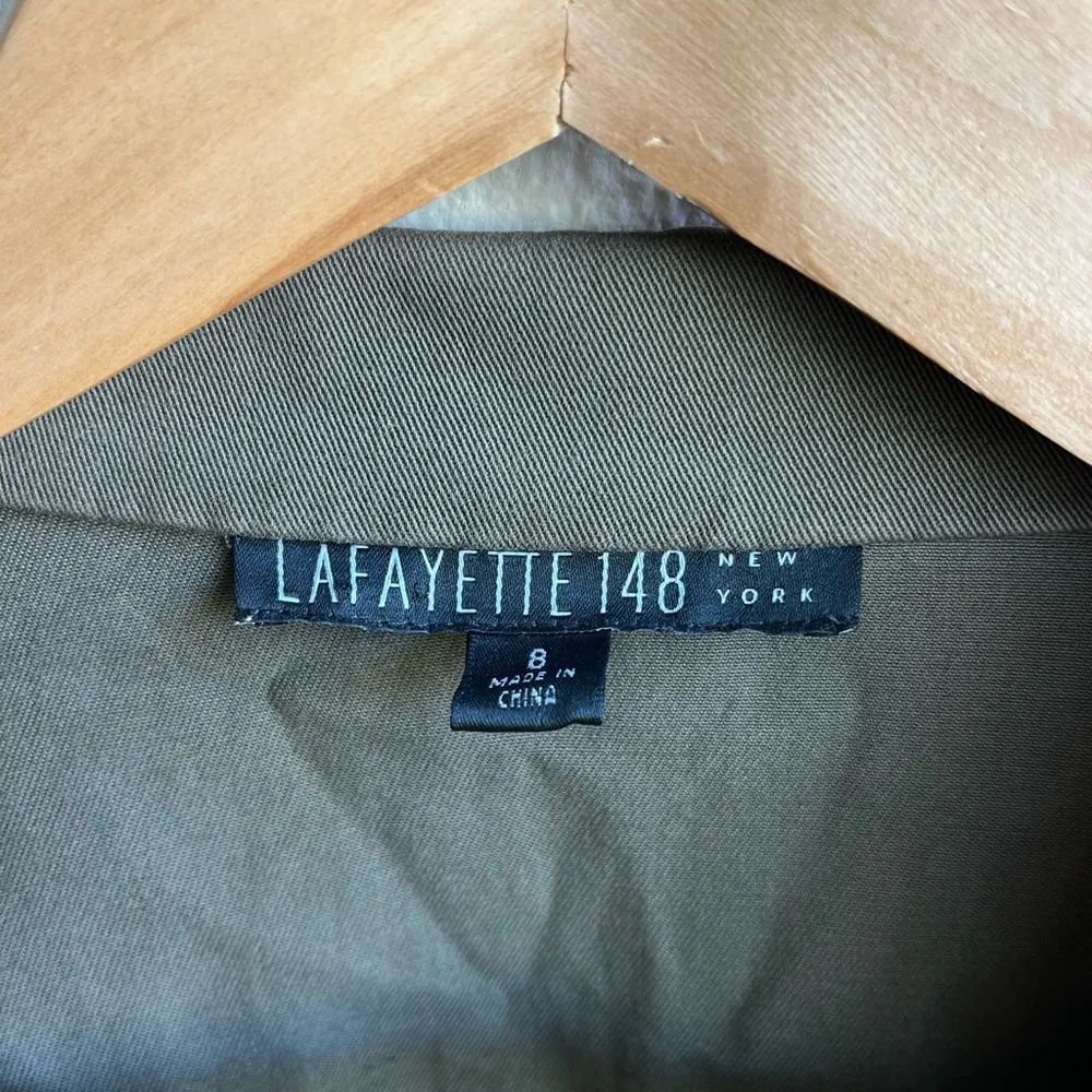 Lafayette 148 New York Asymmetrical Moto Zip Denim Jacket - Army Green - Image 2