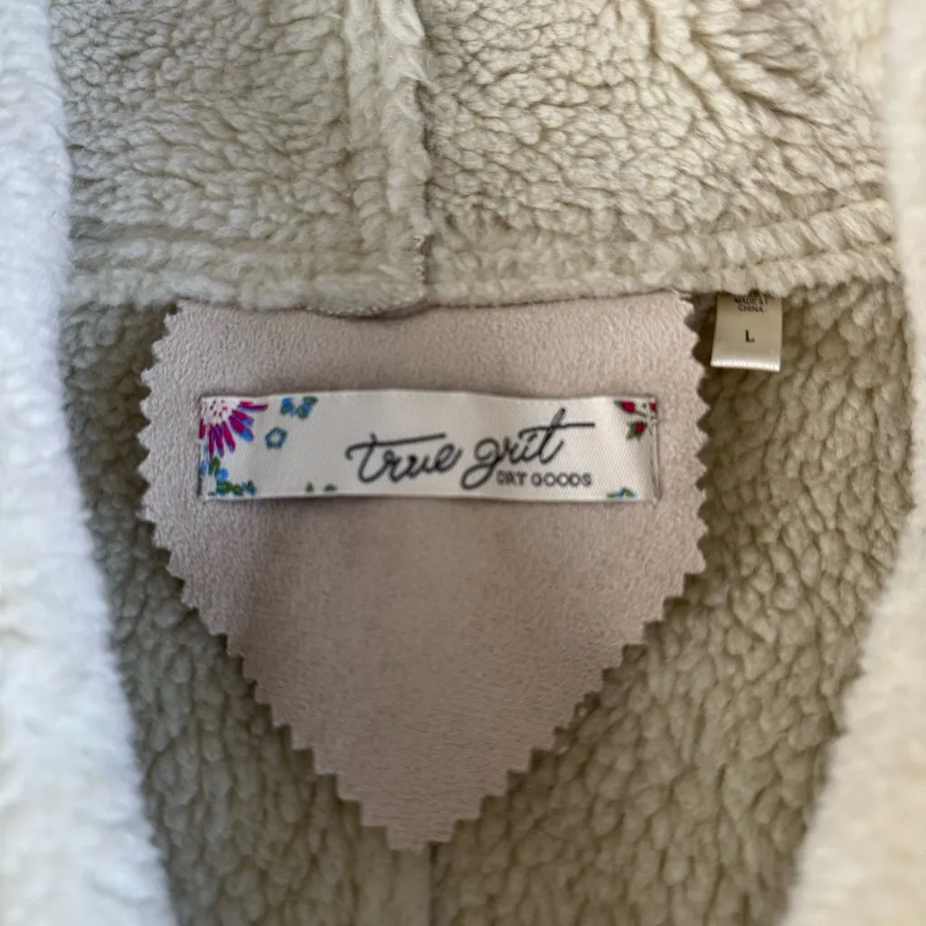 True Grit Ivory Taupe Sherpa Lined Faux Suede Western Vest Size Large - Image 5