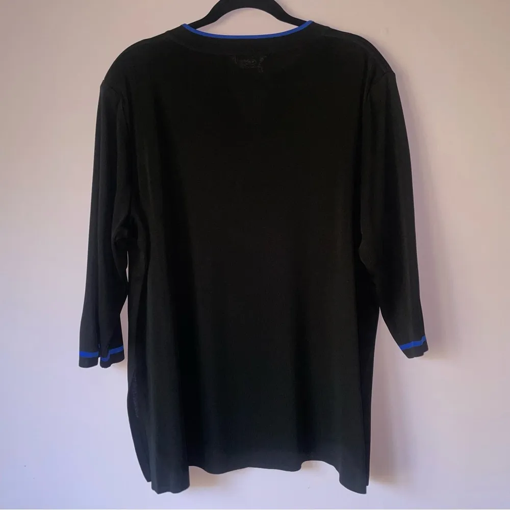 Misook 2X Black Knit Tunic Blouse Top Blue Trim Quiet Luxury Minimalist Capsule - Image 5