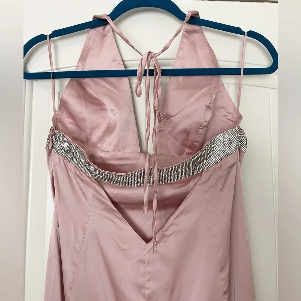 NWT Meshki Kailey Halter Diamante Trim Maxi Dress Dusty Pink - Image 6