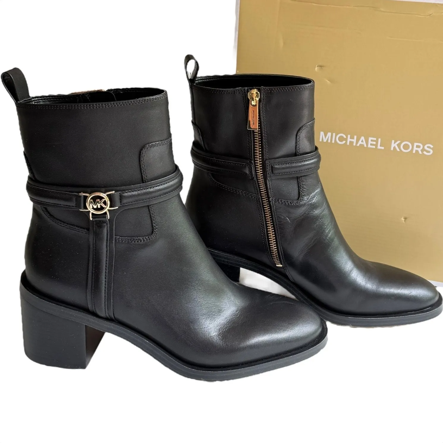 NEW Michael Kors Bombe Leather ANKLE BOOT Mindy Black Womens 10 Zip Shoe In Box - Image 11