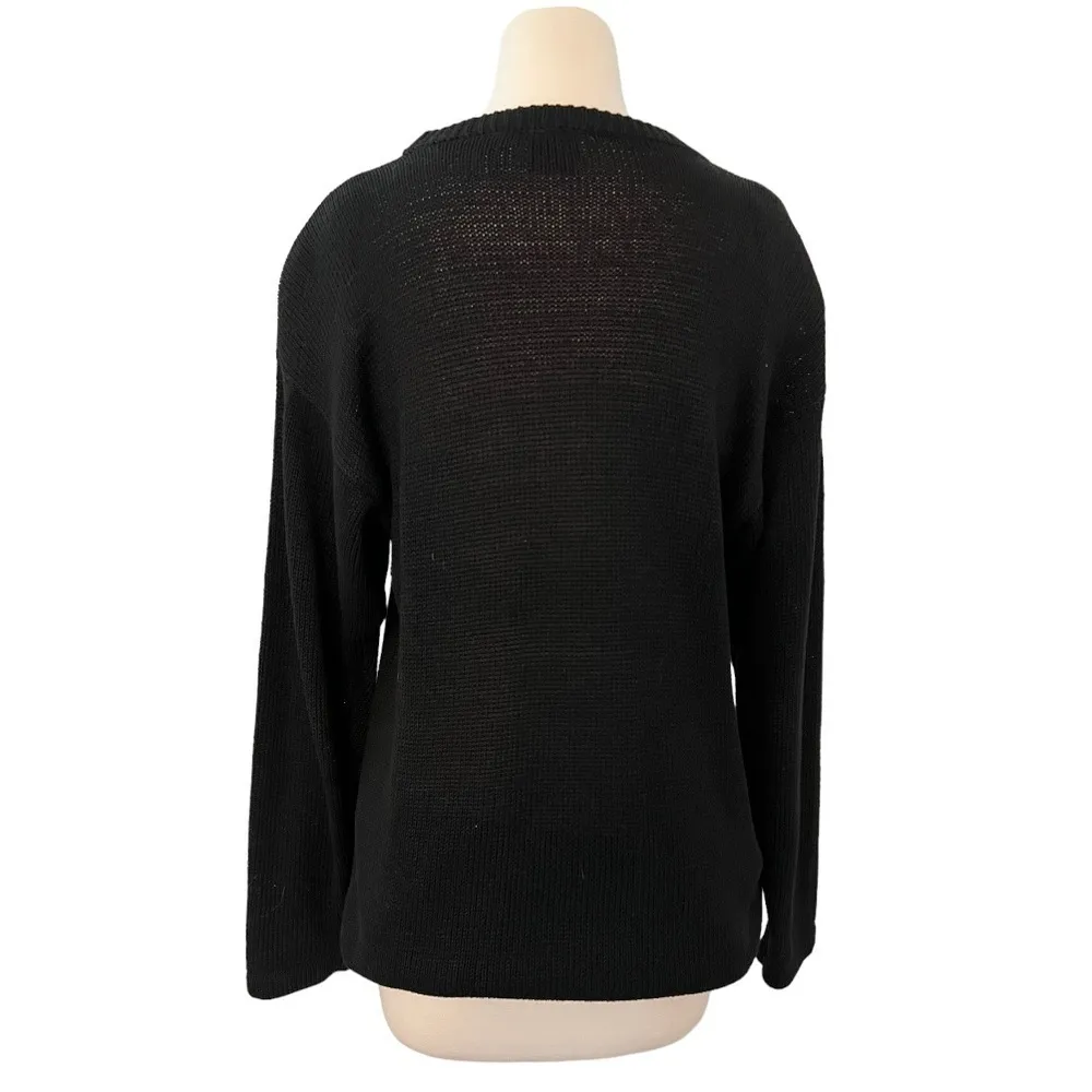 NUTCRACKER Vintage 3D Beaded Floral Long Oversized Crewneck Sweater Black Size S - Image 3