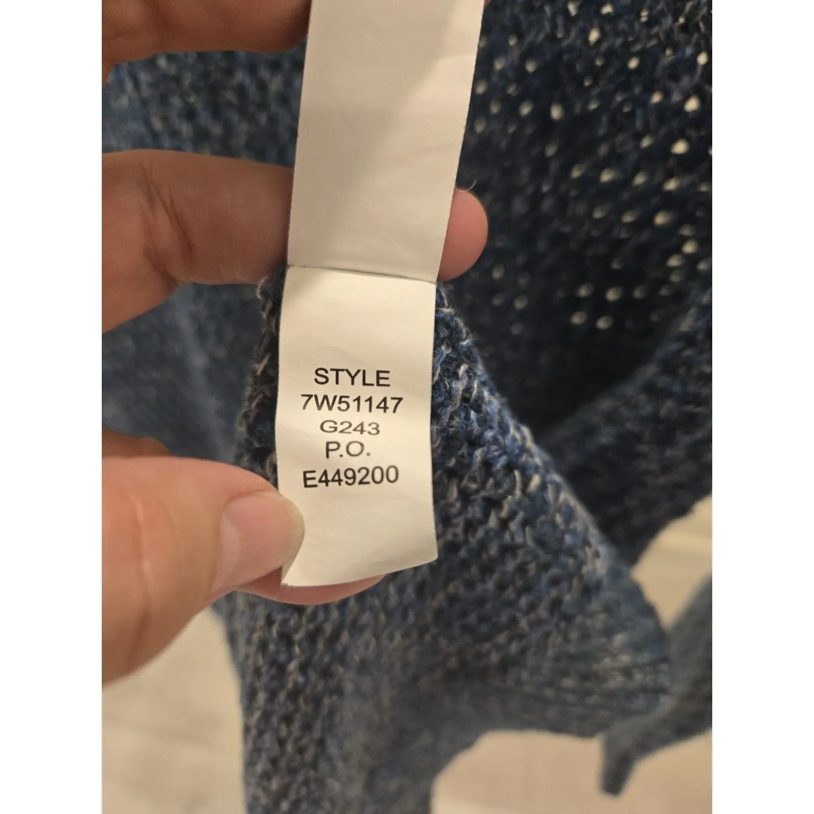 Lucky Brand  Womens Sweater Open Knit Split Back Blue Heather Pullover Size L - Image 8