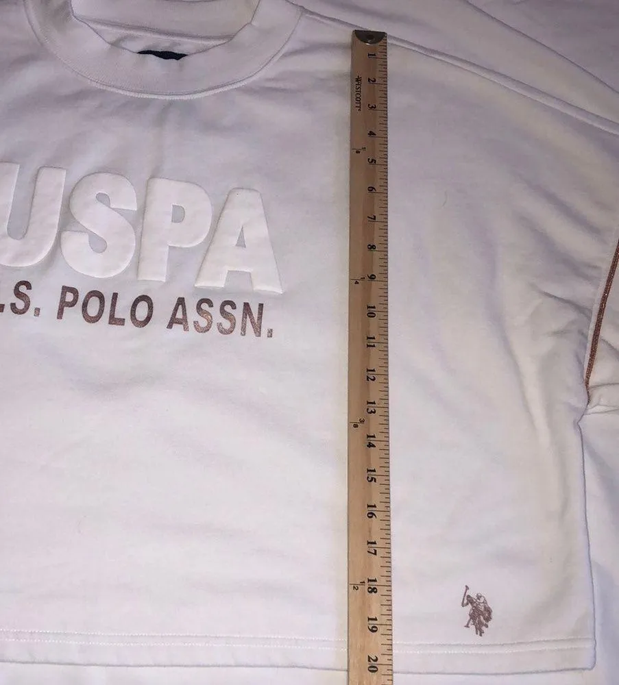 USPA Boxy Cropped Sweatshirt White XL Copper Long Sleeve - Image 5