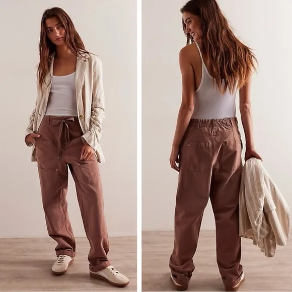 Free People Hayden Pull On Pants in Brownie Size XS NEW Cargo Bohemian Neutral - Image 2