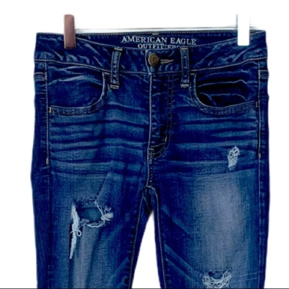 American Eagle AEO Distressed Skinny Dark Wash Jegging Jeans Size 2 Short - Image 4