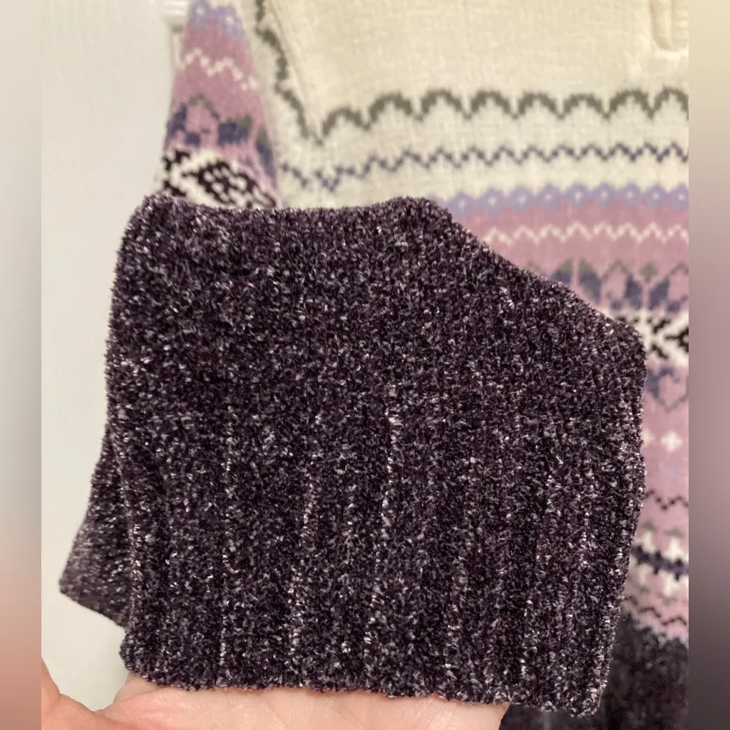 Carolyn Taylor Purple Fair Isle Mock Neck Chenille Knit Sweater - Image 7