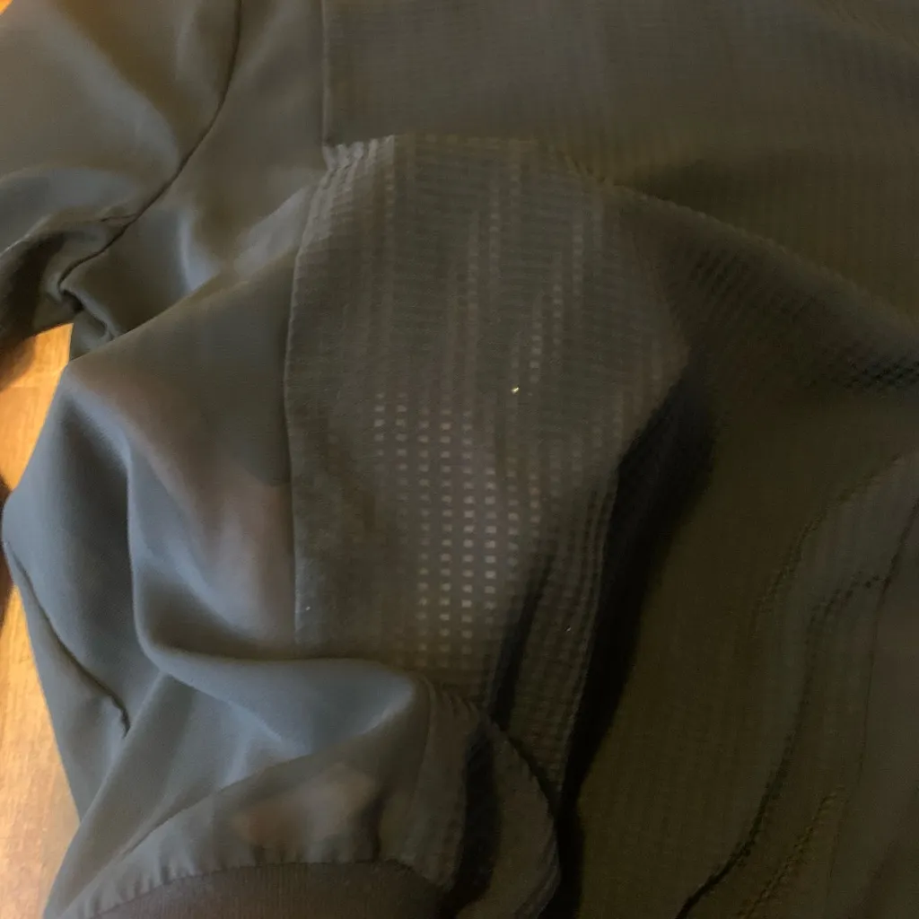 Calvin Klein Blouse Large Black Crewneck Zip Back Sheer Sleeves Band on bottom - Image 7