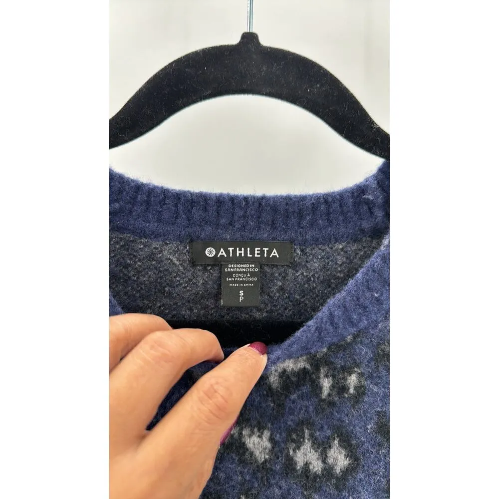 Athleta abstract animal print blue black merino wool boxy crew neck sweater - Image 4