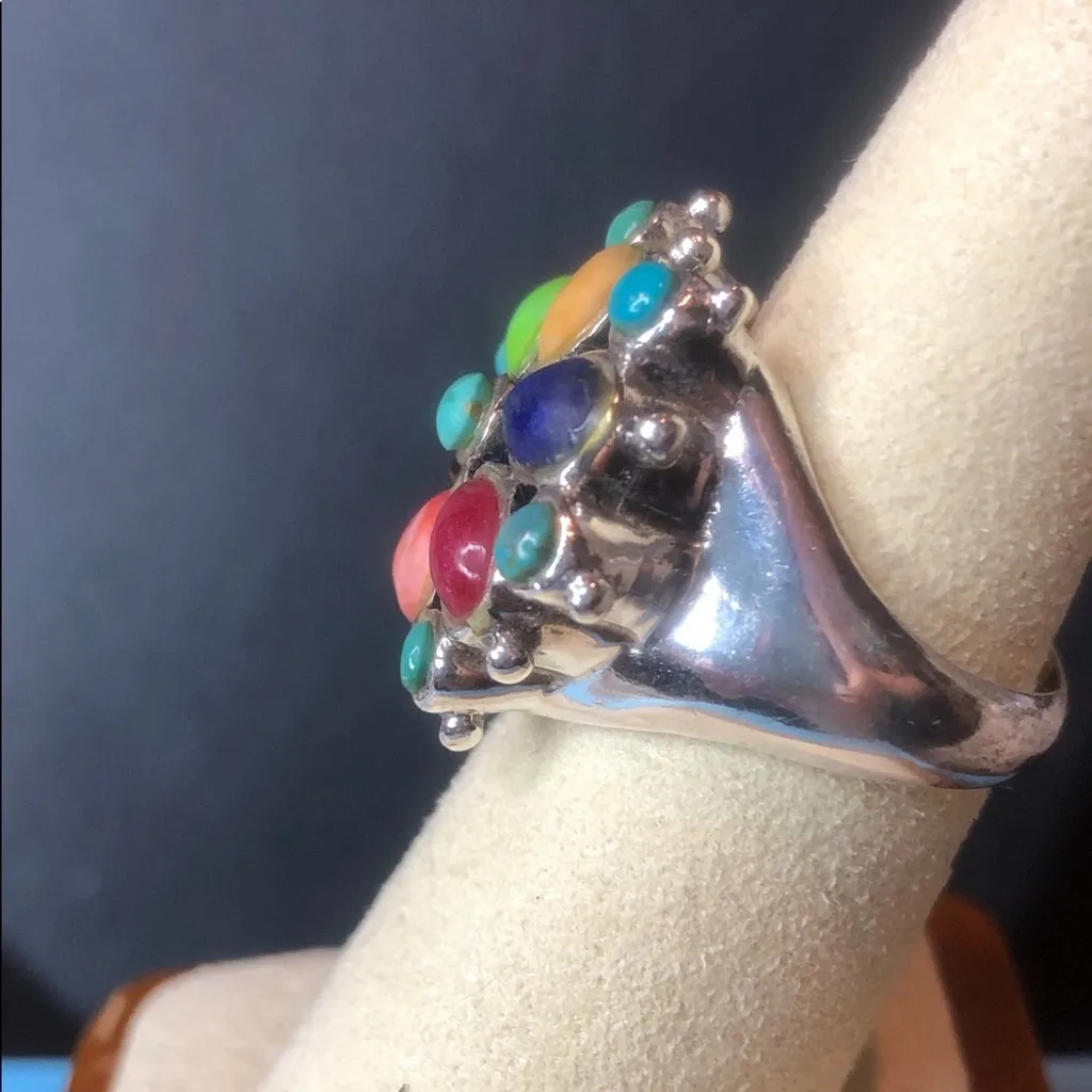 BARSE Multi-Gemstone Cabochon Inlaid Sterling Silver Ring - Image 10