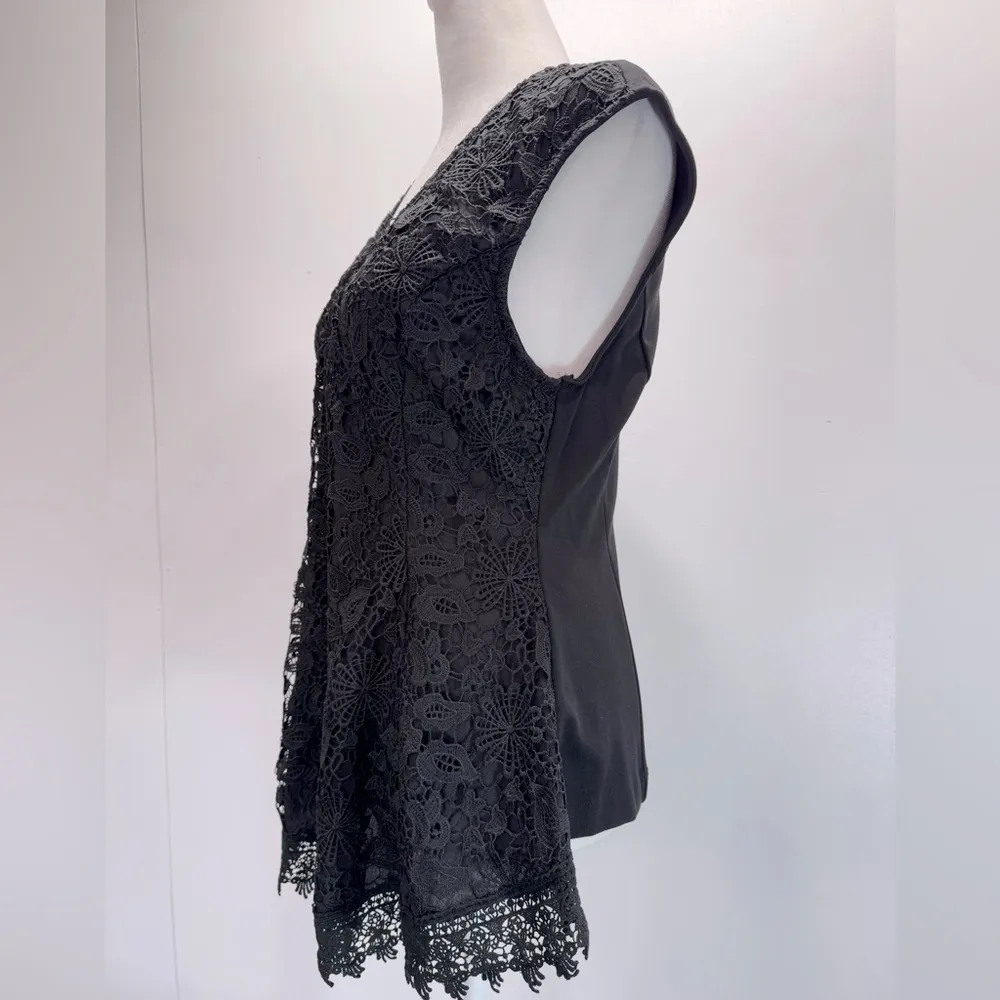 KAii Elegant Black Floral Lace Overlay Sleeveless Peplum Top Whimsigoth Coquette Size L - Image 7
