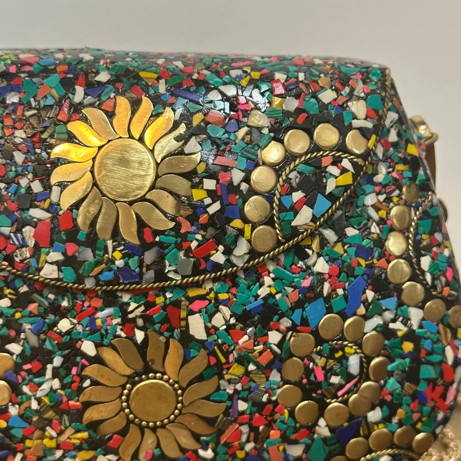 Ramla Handmade Purse Mosaic Sun Tile Clutch Crossbody Studded Small Colorful - Image 2
