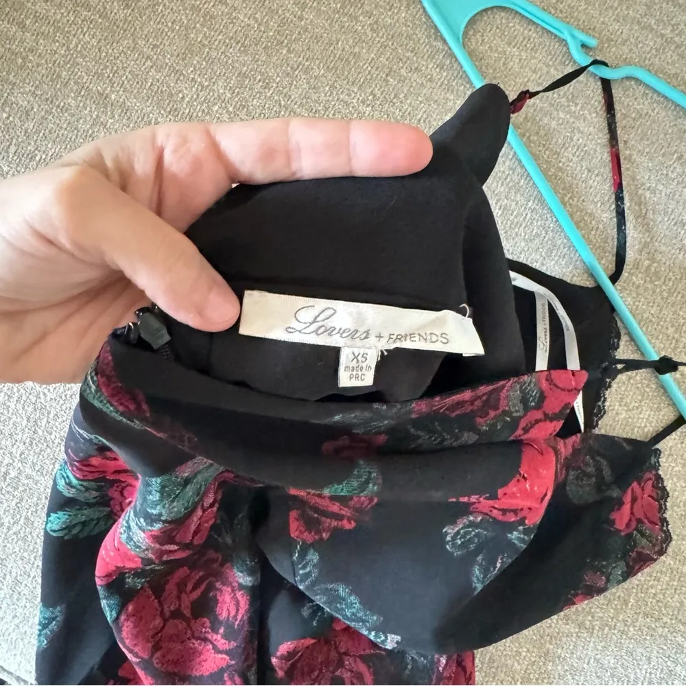 Lovers + Friends Black Hymn Rose Lace Slip Dress Size XS - Image 6