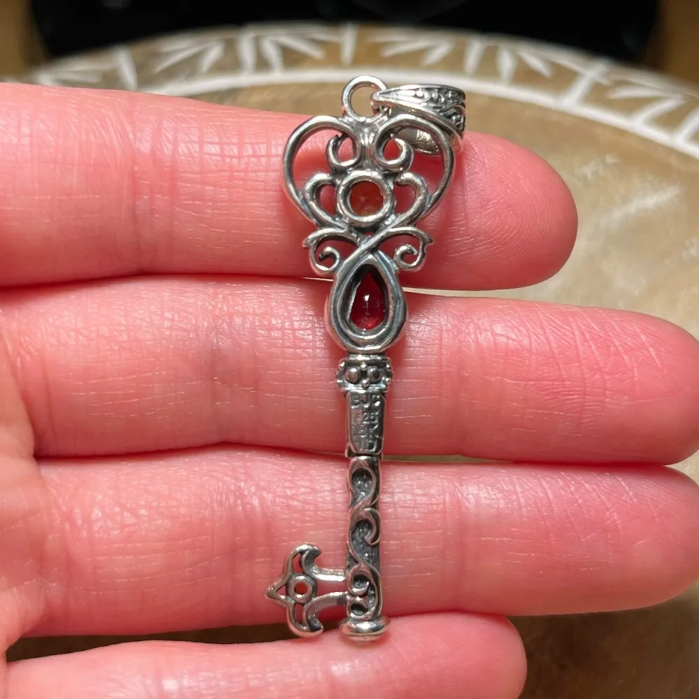 Vintage BJC Samuel Benham Garnet & Citrine Sterling Silver 18K Gold Key Pendant - Image 14