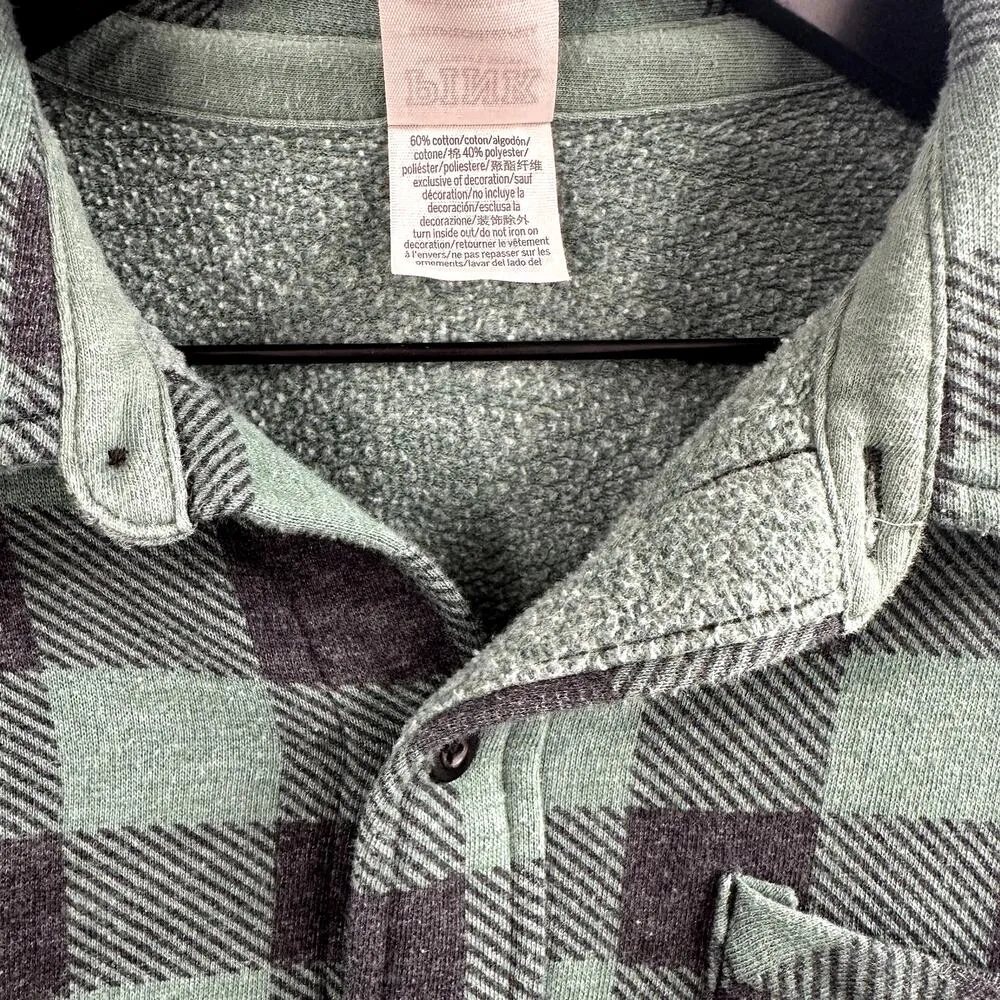 Victoria's Secret PINK Green & Black Plaid Sweater Button Up Oversized Size XS - Image 7