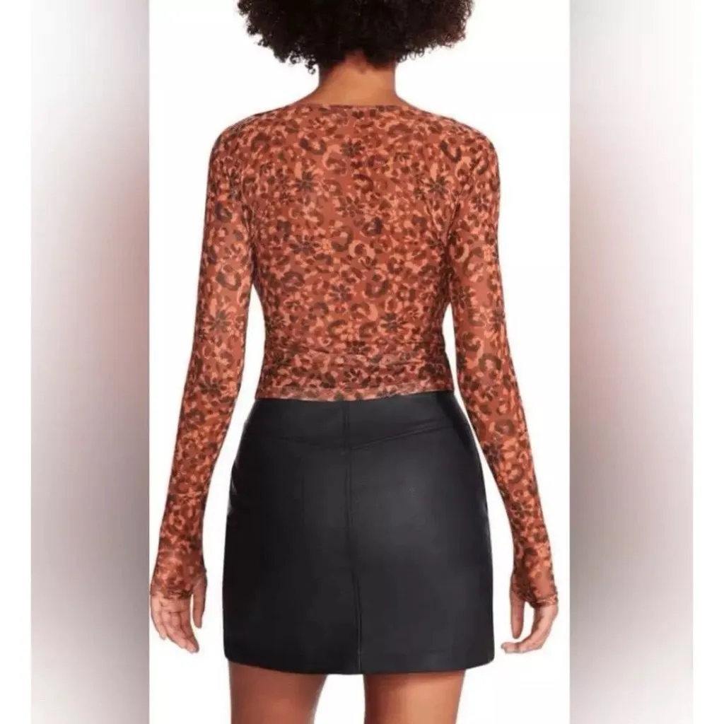 NWT Steve Madden Women’s Hayden Long Sleeve Sheer Brown Square Neck Top - Sz 2X - Image 3