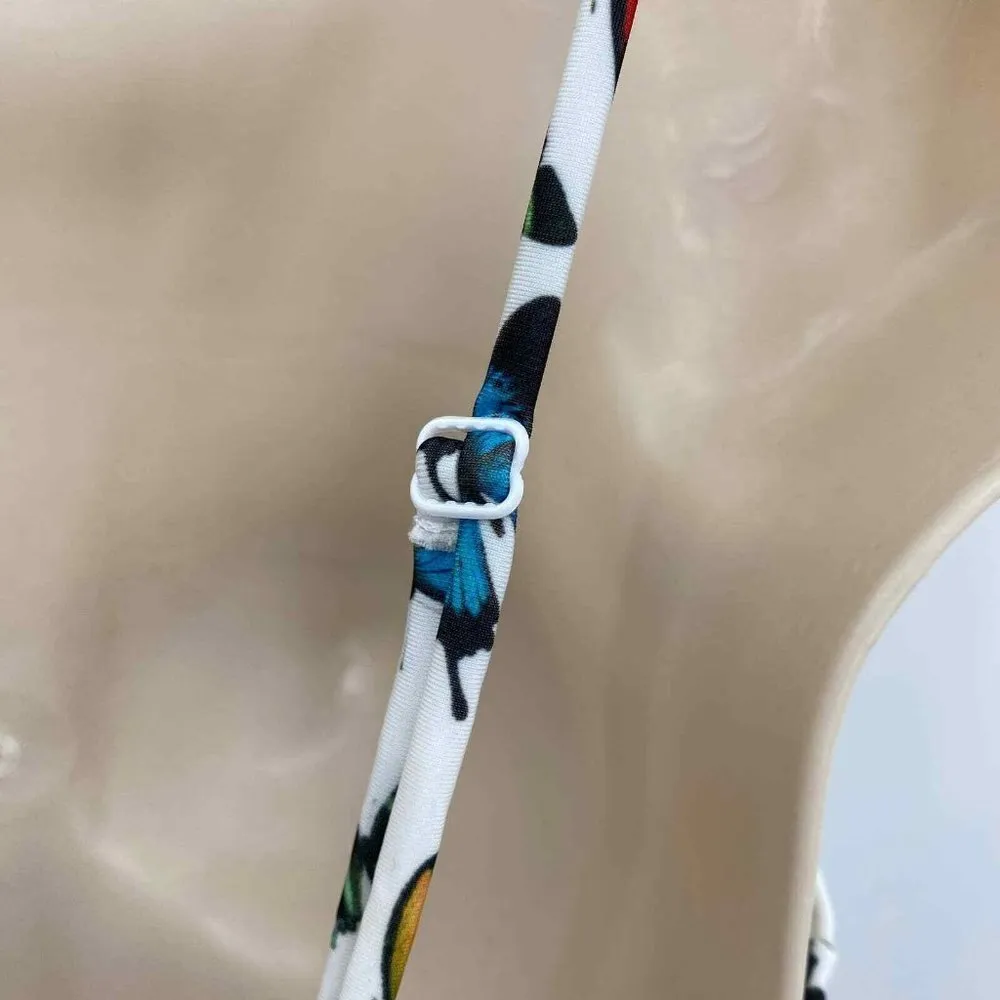 ASOS One Piece Swimsuit Women 8 White Butterfly Print Polyester Cinch Sides NWOT - Image 7