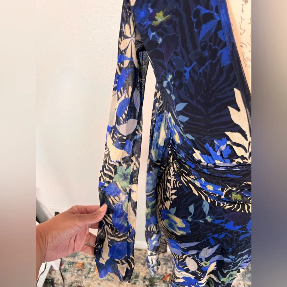 FUZZI Tulle Mesh Floral Bodycon Faux Wrap Dress Size S - Image 8
