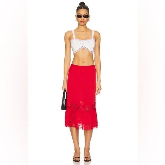 Frankies Bikinis Hideaway Satin Midi Skirt in Cherry - Image 5