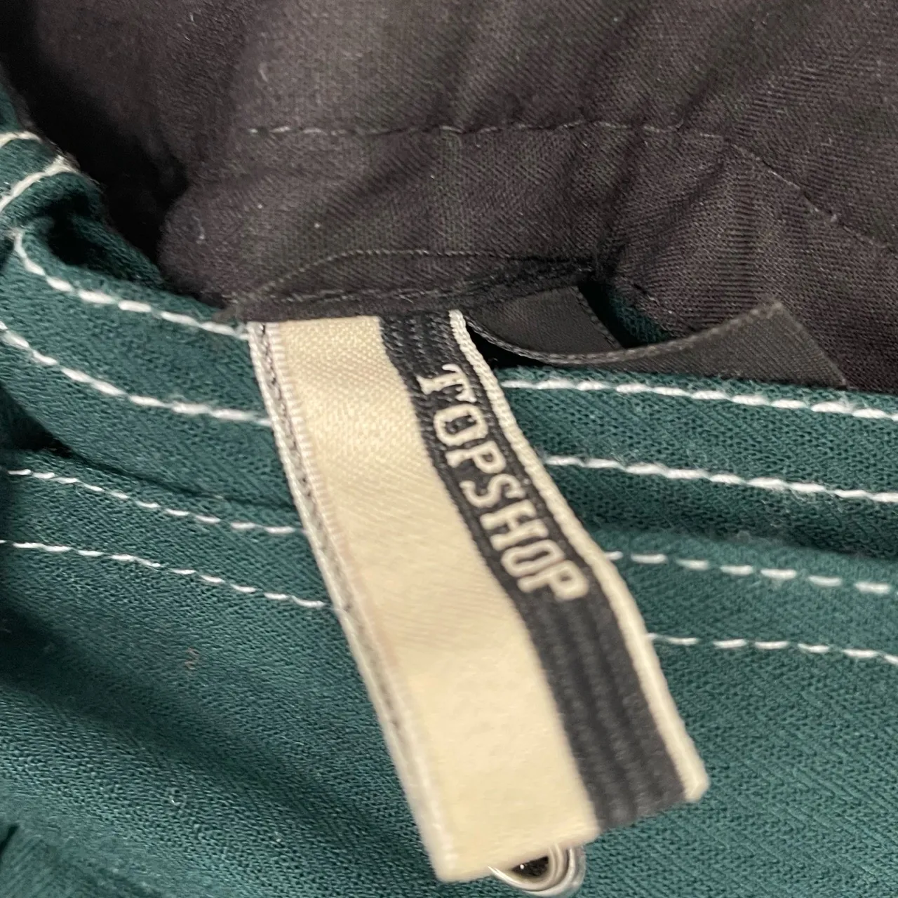 Topshop Women's Green Belted Contrast Stitch Highwaisted Trousers Pants Size US4 - Image 8