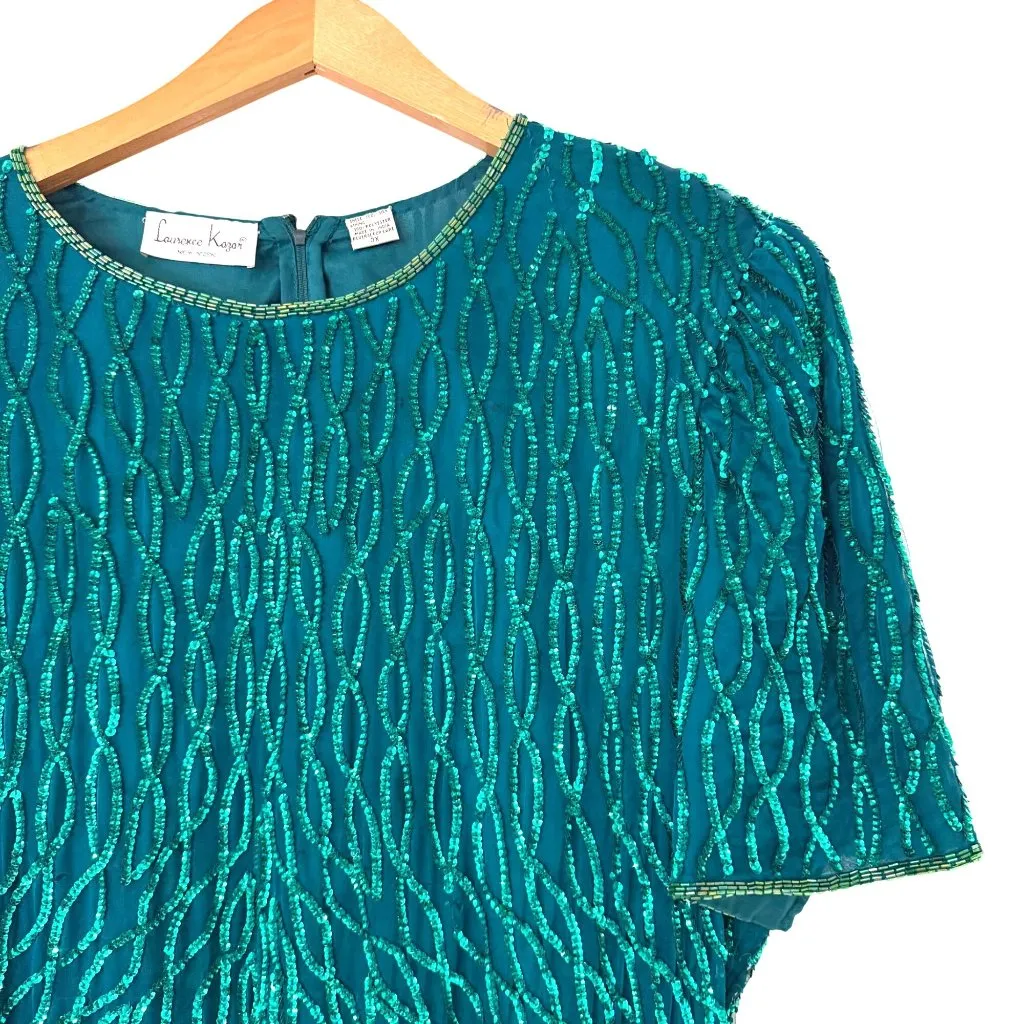 Laurence Kazar Sequin Dress 3X VTG 80s Teal Green Party Mermaid Glam Cocktail - Image 3