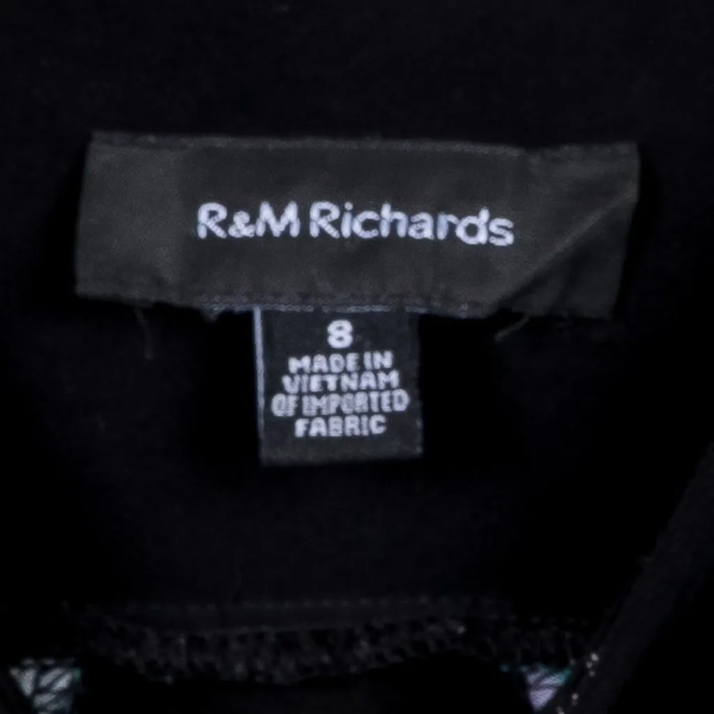 R&M Richards Shift Dress 8 Womens Twirl Sleeveless Black Green Purple Panels - Image 4