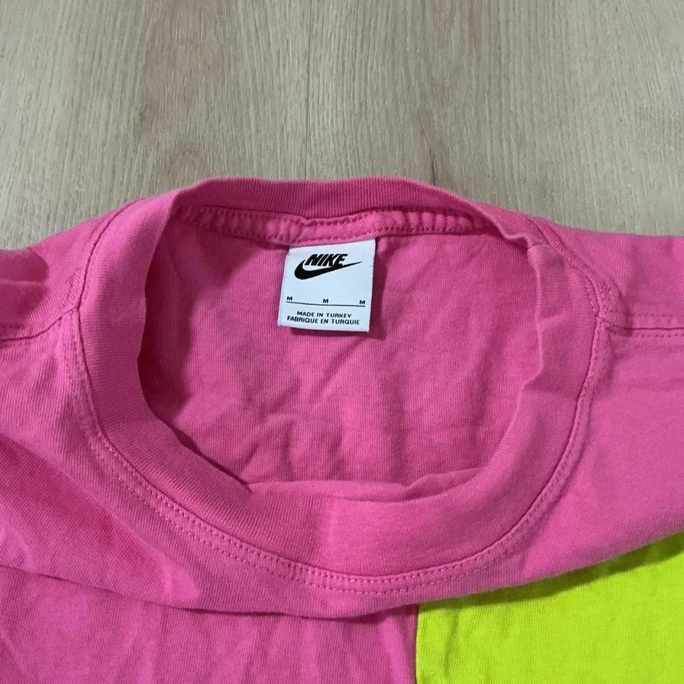 Nike Colorblock T Shirt Pink Neon Green Swoosh Logo Cotton Size M - Image 5