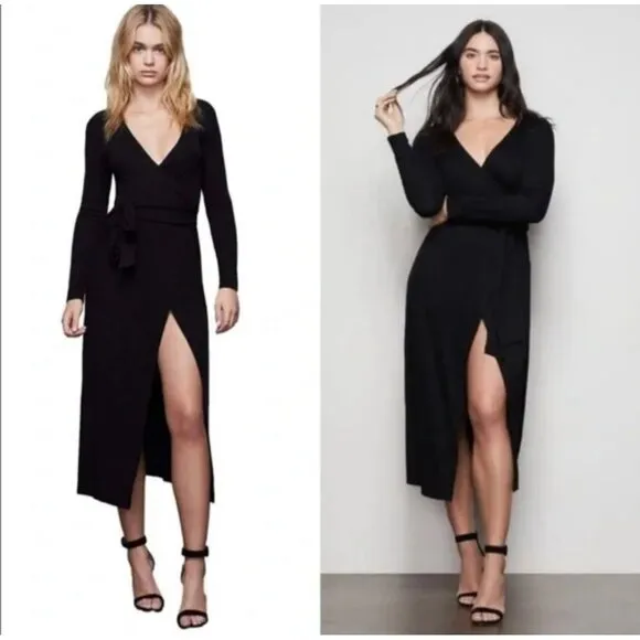 NWT Good American Black DayNight Ribbed Wrap Midi Dress - Size 7 (4XL) - Image 2