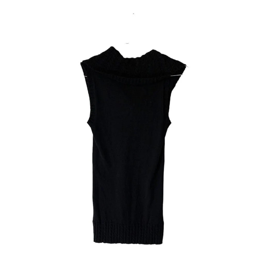 BCBG MaxAzria womens small cowl neck sweater tank black new braided knit turtle - Image 4