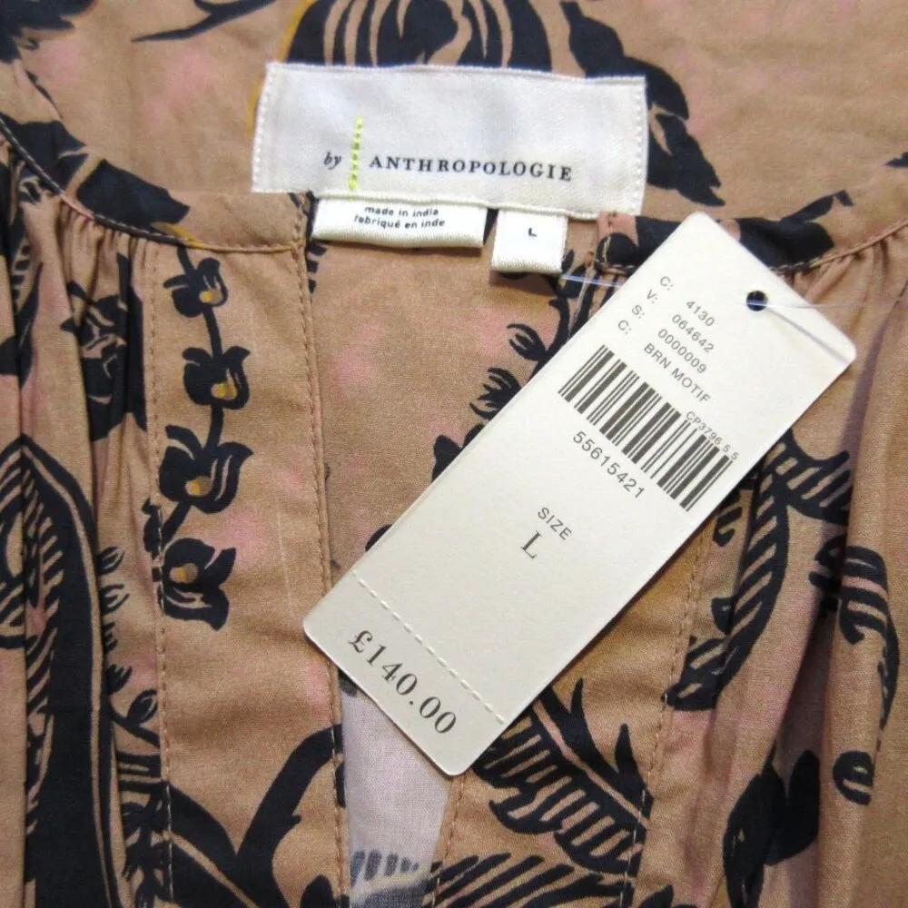 NWT by Anthropologie Somerset Maxi in Brown Motif Floral Tiered Cotton Dress L - Image 7