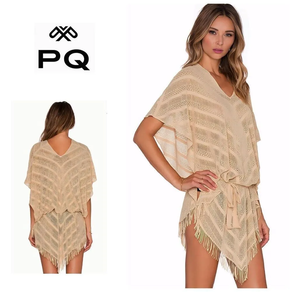 New. PQ golden tan poncho cover-up. One size. Retails $134 - Image 2