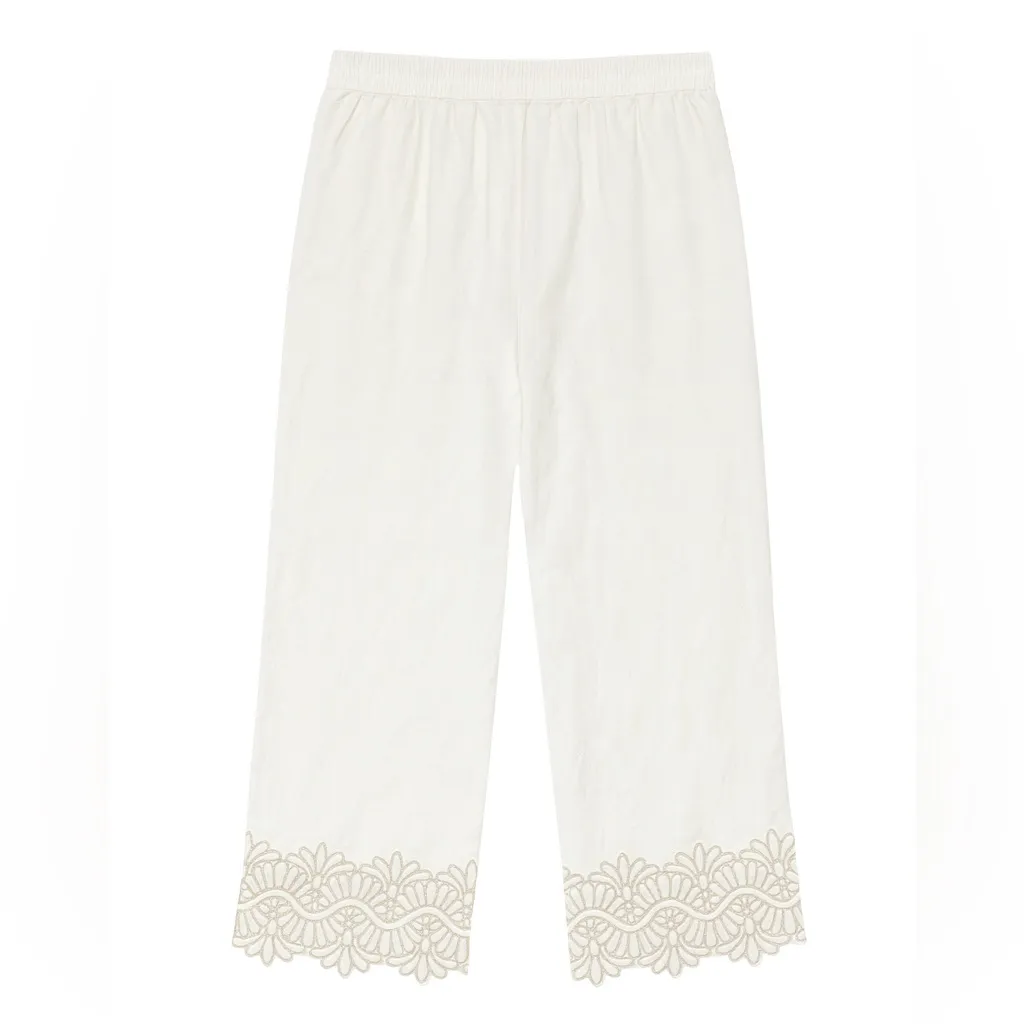 Anne Klein  Cream Textured Linen Pants - Image 3