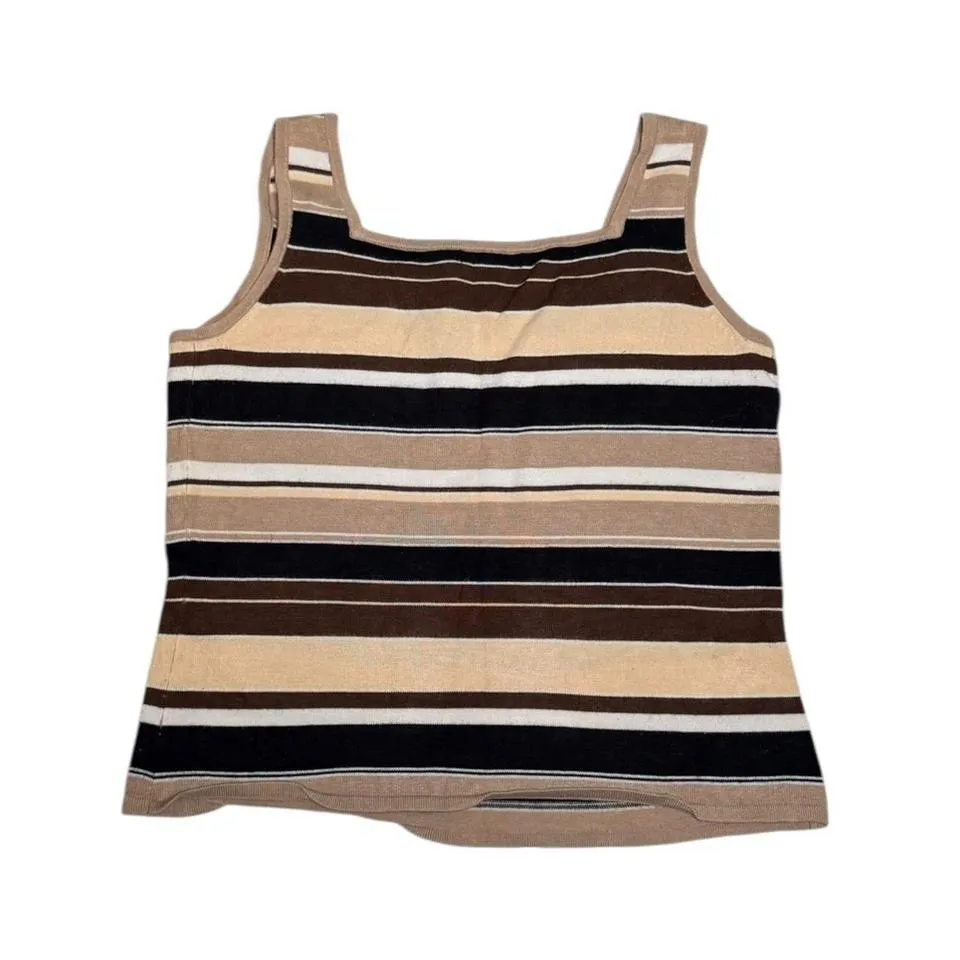 Vintage Sydney Easton tight knit stripe tank top Medium Brady Bunch Brown - Image 2