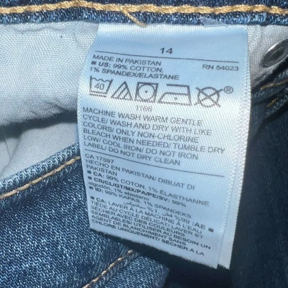 Old Navy Blue Jeans Womens Size 14 Sky Hi Straight Denim Button Fly Distressed - Image 5