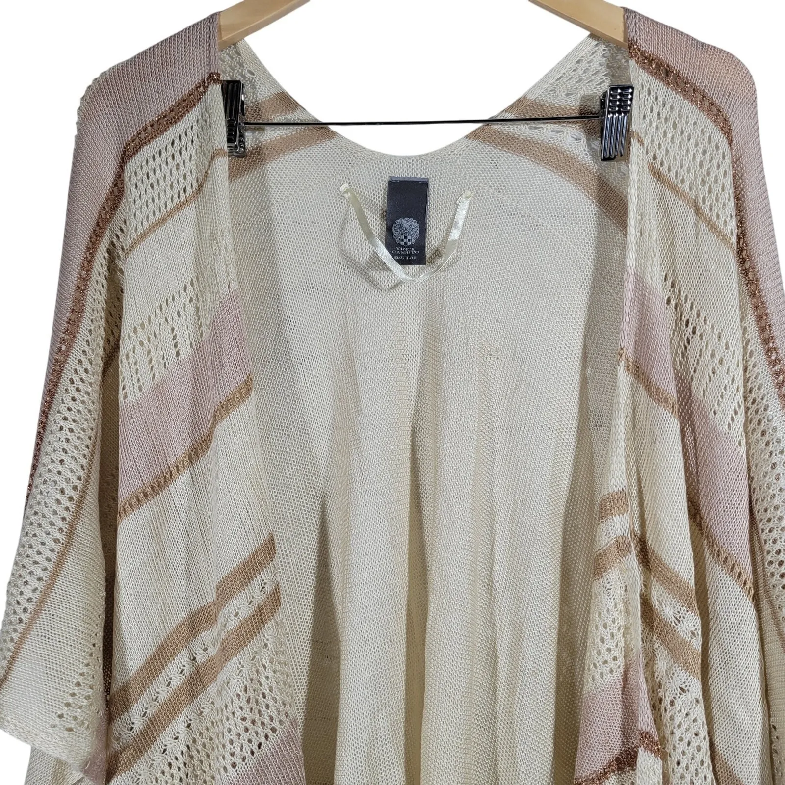 Vince Camuto Knit Cardigan Kimono Cover Up Beige Metallic One‎ Size - Image 3