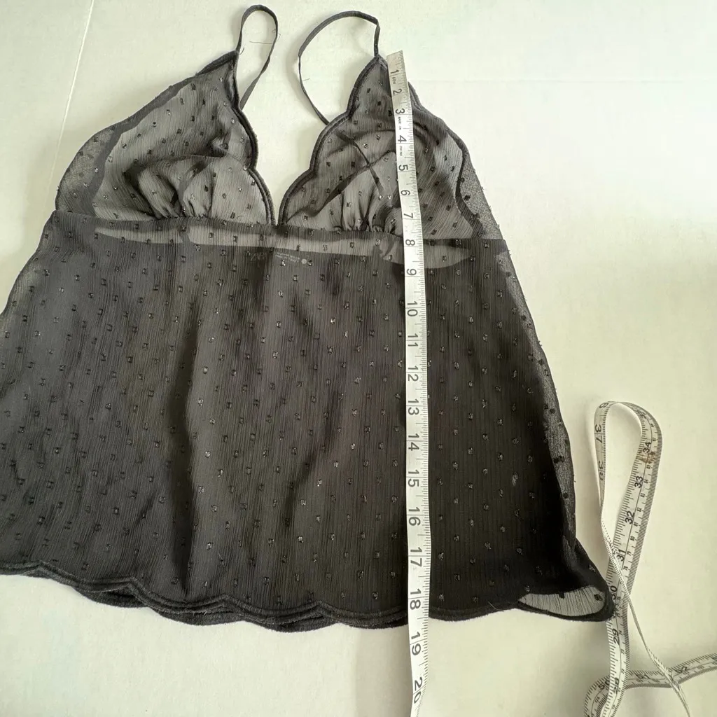 Women's Zara Black Sheer Polka Dot Scalloped Cami Slip M - Image 7