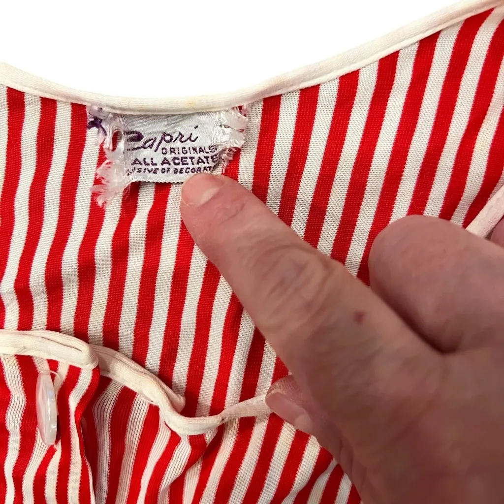 VTG Red White Stripes Print Capri Originals DRESS Shirt Style USA - Image 2