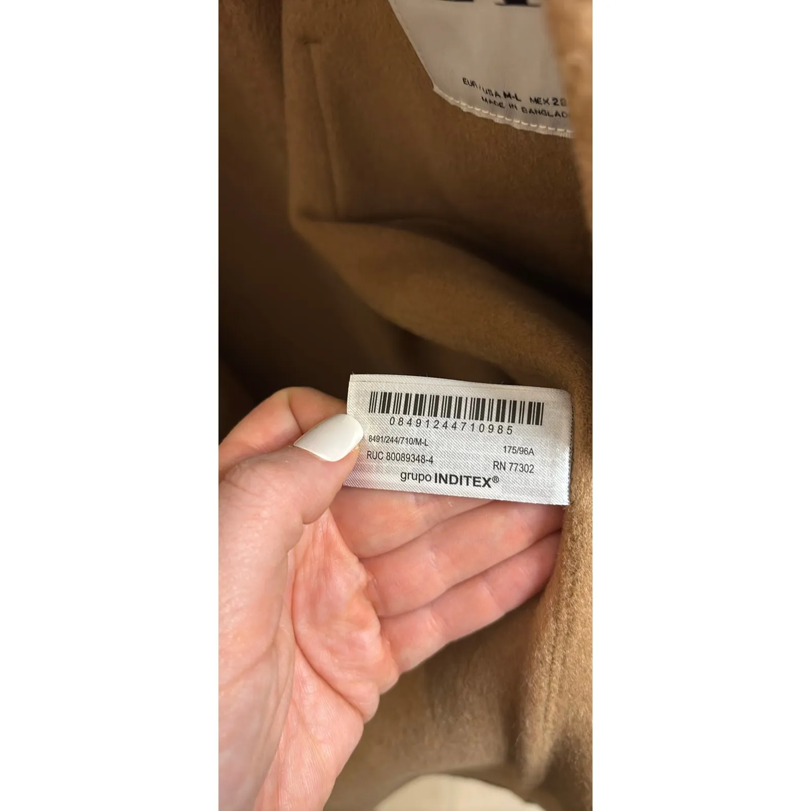 ZARA Peacoat Womens M-L Camel Hooded 100% Wool Oversized Full Button Longline - Image 6