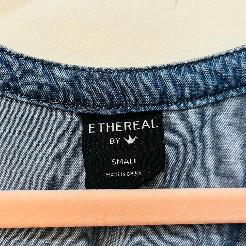 Ethereal boutique Lace Up Frill Neck Chambray denim Dress sz small - Image 4