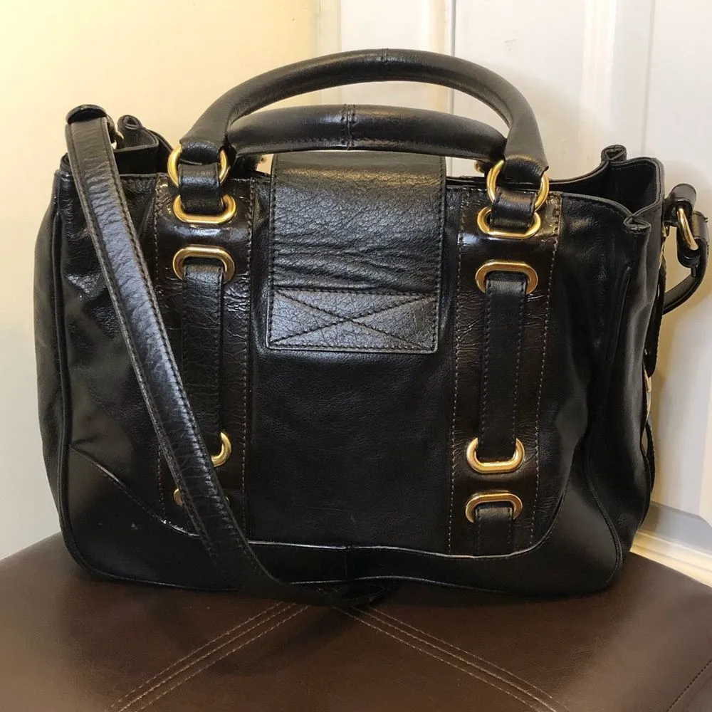 MARC JACOBS Black Italian Leather Gold Grommet Accent Top Handle Crossbody Bag - Image 2