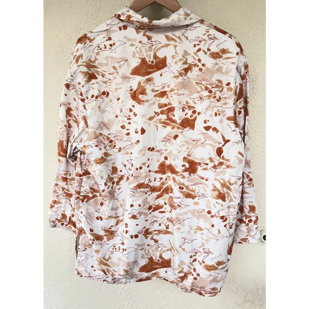 COS Relaxed Camp Collar Button Down Shirt Abstract Orange Size 10 Office Resort - Image 8